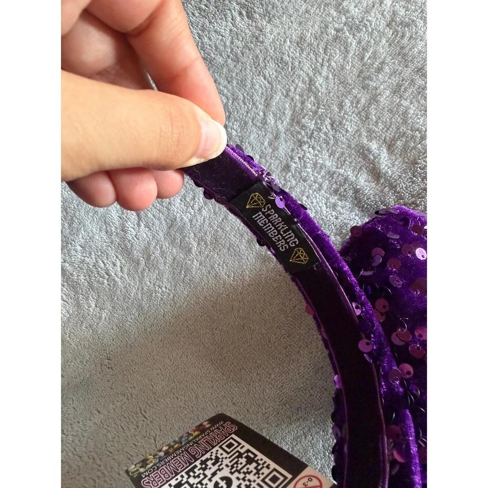 Sparkling Members Purple Sequin Mouse Ears Headband Bow Handmade - F314